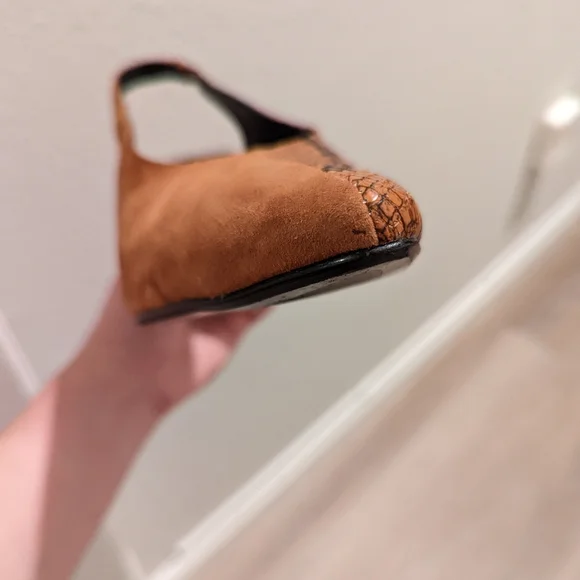 Mango Faux Snakeskin Suede Slingback Heels Size US 9.5 Cognac - Picture 9 of 15